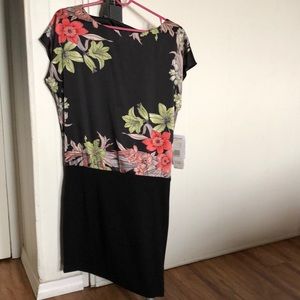 Nine West satin floral top black dress